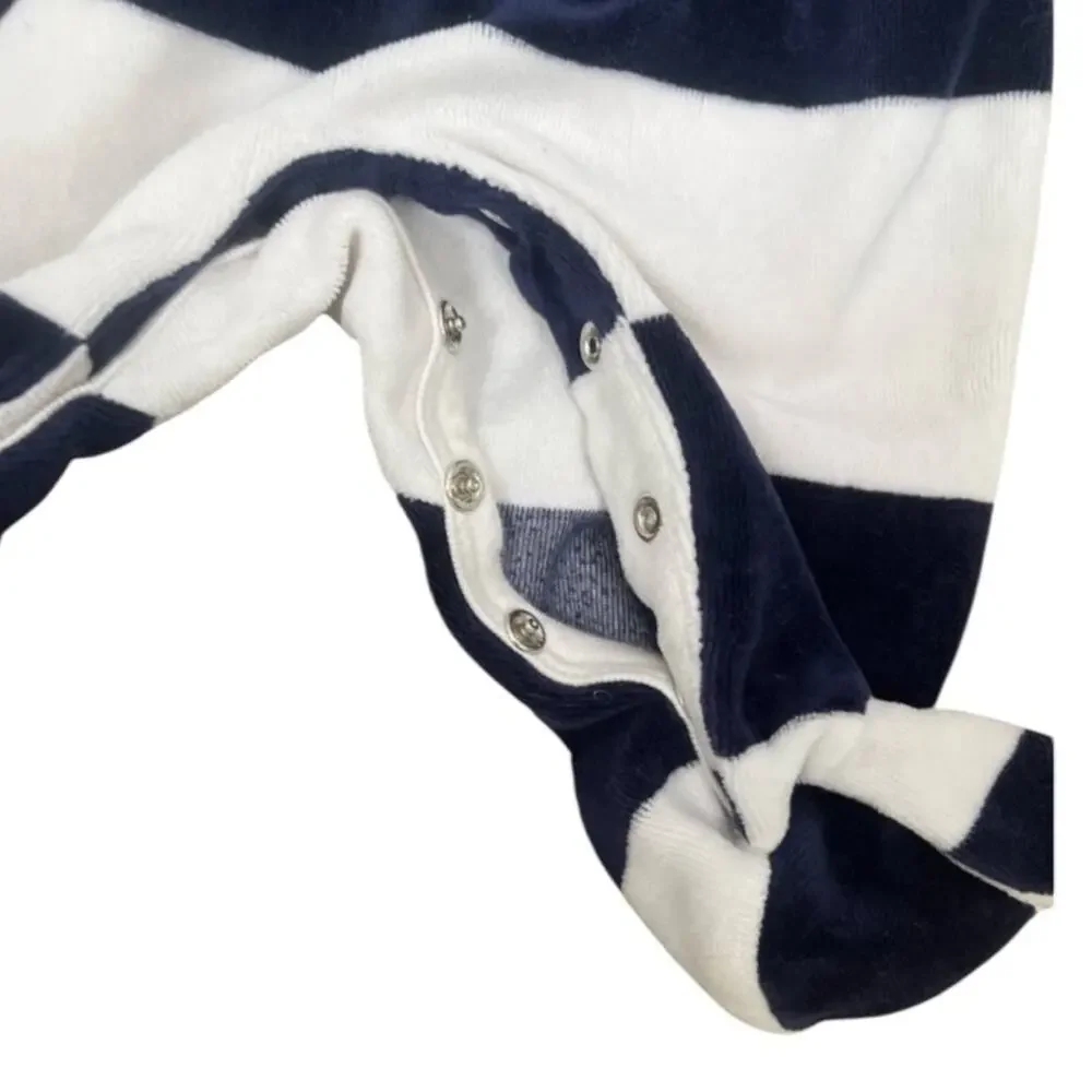 Ralph Lauren Velour Blue White Striped One Piece Baby 3 Months Polo Preppy Rugby